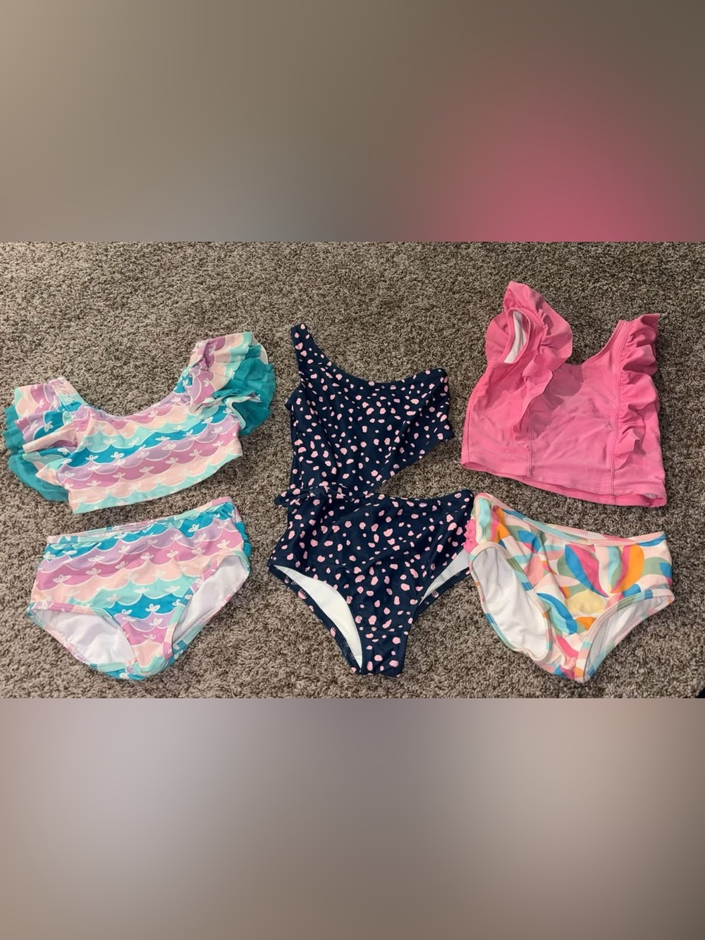 Ruffle Butts Navy One-Piece Swimsuit with Pink Heart Dots